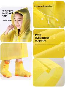 1件/2件装一次性透明儿童雨衣，适合7-11岁儿童户外徒步，宽松版型，可重复使用，白色/黄色可选，易于收纳携带，适合户外活动、旅行、徒步、音乐节、水上活动，带帽带袖。