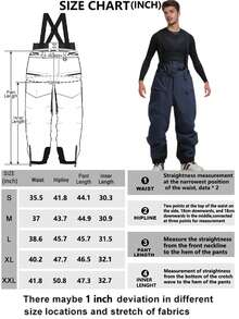 1件可調式肩帶寬鬆滑雪褲，中性寬版滑雪/單板滑雪褲，女款冬季戶外滑雪連身褲，戶外運動滑雪哈倫褲滑雪套裝 - 藏蓝色 - 查看 11