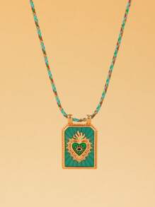 1pc Fashionable Minimalist Colorful Heart-Shaped Tarot Card Pendant Necklace, Suitable For Holidays Gift And Daily Wear