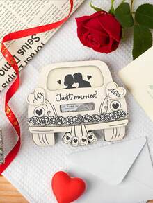 1 Peça Carteira de Carro de Casamento, Carteira de Presente de Casamento, Artesanato de Madeira, Carteira de Casamento de Madeira, Carteira de Carro, Porta-Dinheiro para Sr. e Sra., Cartões de Parabéns Engraçados para Casamento, Cartões de Felicitações para Recém-Casados, Cartão de Presente de Casamento