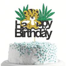 1pc Elephant Happy Birthday Cake Topper/Baby Children 1st Birthday Zoo Cake Decor/Baby Shower/Cute Elephant Wild Animal Theme Birthday Party Decorations - Gold Glitter - Multicolor - View 15