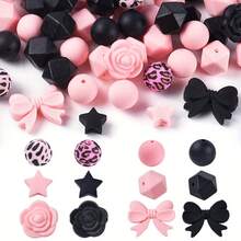 25/28/64pcs Wavy Dot Bow Silicone Bead Set - Perfect For DIY Keychain, Bracelet And Pen Accessories | Multiple Colors And Patterns, Keychain Accessories | Smooth Surface Beads - Beads & Bead Combinations - Bow Series - View 14