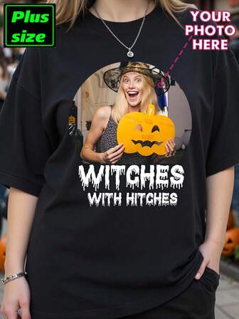 T-shirt oversize personalizzata da donna, Ognissanti personalizzato, carica la tua foto/PNG/foto di gruppo, t-shirt sportiva oversize da donna con scollo a equipaggio, t-shirt grafica personalizzata da donna, top nero da donna, regalo di Ognissanti, regalo di San Valentino, regalo di compleanno, regalo per la migliore amica, top autunnale da donna, bestie personalizzate