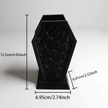 万圣节恐怖氛围装饰：哥特式棺材形蜘蛛网化妆刷架 - 轻质塑料收纳盒，适用于梳妆台或书桌，独立化妆品收纳盒