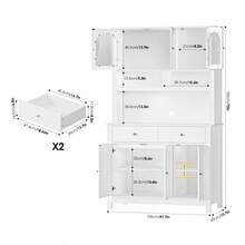 72" Kitchen Pantry Hutch Cabinet With 2 Drawers Microwave Storage Cabinet With Glass Doors And Adjustable Shelves White - trắng - Xem 5