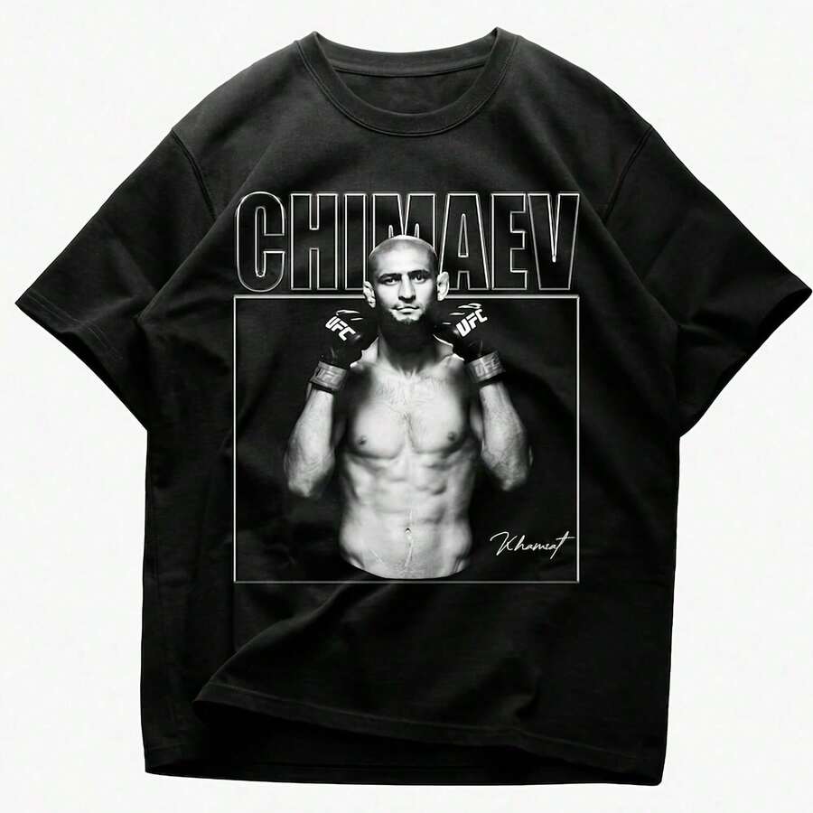 Khamzat Chimaev Shirt Vintage 90s Grapic Mixed Martial Artist Tee Uni Tshirt Bootleg, UFC Shirtsuitable For Summer Wear, Paired With Printed Shirts, Ladies' Tops, And Printed Short-Sleeve Shirts. Women's Clothing - Black - View 1