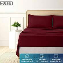 King Sheet Set - Brushed Microfiber - Soft Bed Sheets King Size Bed - Includes 1 Fitted, 1 Flat, & 2 Pillow Cases - Deep Pocket () + Luxury Comfort - 06 - 勃根地 - 查看 2