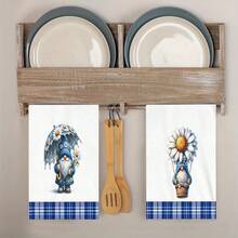 2/4/6/48pcs Soft Kitchen Towels/Hand Towels With Small White Flower & Gnome Prints, Multi-Purpose, Quick Drying Dish Cloths, Suitable For Kitchen, Celebrations, Weddings, Decorations