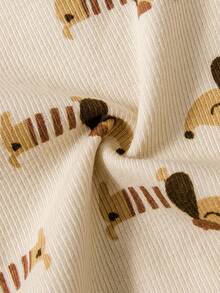 1pc Newborn Baby Boy Cute Dog Print Zipper Front Long Sleeve Jumpsuit, Suitable For 0-9 Months Daily Wear - Apricot - View 7