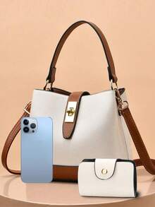 2025 新款时尚百搭女士水桶包套装，简约时尚单肩斜挎包，休闲优雅托特包