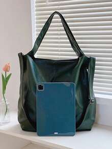 New PU Leather Women's Bag Soft Leather Large Capacity Shoulder Crossbody Bag Retro Casual Tote Bag Stylish Large Capacity Tote Bag For Women, Multi-Functional Shoulder Crossbody Bag With Detachable Strap, Perfect For Travel, Beach Vacation & Daily Use - Green - View 9