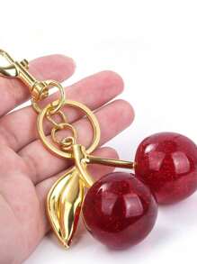 1pc Cherry Pendant, New Big Cherry Shape Crystal Pendant Key Chain, Sparkling Cherry Keyring Charm With Clip, Shiny Resin And Metal Materials, For Women Wallet And Bag Car Accessories Bag Charm School
