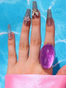 1 pieza Anillo de resina de unicolor personalizado exagerado, anillo acrílico elegante y retro para el verano