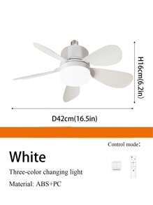 1 件白色 LED 照明吊扇，5 叶片设计，配备 E27 灯泡，支持照明亮度和风速调节，适用于客厅、卧室、办公室、厨房、餐厅和其他空间。