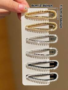 6pcs Women's Elegant Sparkling Crystal Hollow Water Drop Shaped Hair Clips, Suitable For Party, Recommended As Women's Hair Accessory Gift, Claw Clips, Hair Claws, Hair Slide, Hair Barrettes, Rave Accessories - Multicolor - View 6