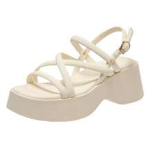 Women's Platform Roman Sandals With Cross Straps And Buckle Thick Heel Summer Open-Toe Shoes