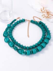 1pc Bohemian Fashion Asymmetric Beaded Double Layer Necklace, Minimalist Women's Necklace Accessory For Daily Wear And Gift