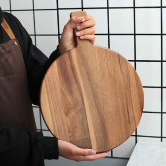 1pc Wooden Cutting Board With Handle, Round Wooden Chopping Board, Kitchen Decor Large Butcher Block Tray For Charcuterie, Cheese, Bread, Pizza, Made Of Rosewood