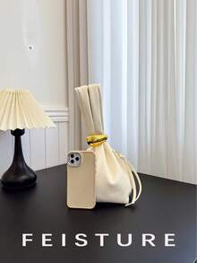 1 件褶皱女士手提包，时尚奢华手提包，适合日常外出、约会、通勤 - 米色 - 查看 6