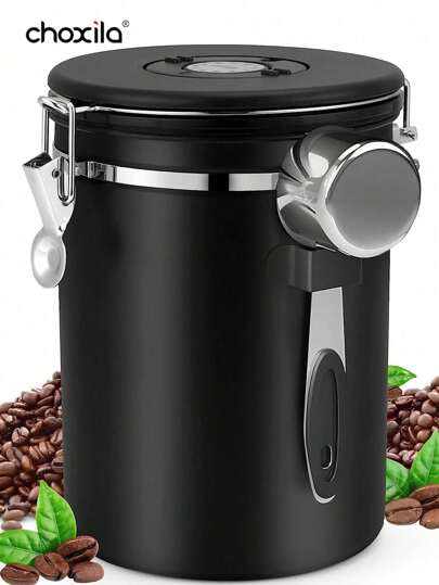 choxila 1pc 1.2L/1.5L/1.8L Coffee Canister, Coffee Bean Storage Airtight Containers, Stainless Steel Kitchen Food Storage Container With Date Tracker And Scoop, Coffee Accessories For Ground Coffee, Beans, Tea, Sugar, Flour, Cereal