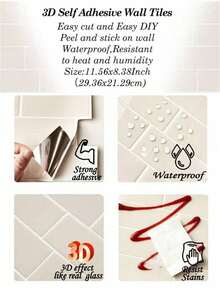10pcs/Pack Removable 3D Ceramic Tile Stickers, Easy To Install, Waterproof, Self-Adhesive Wallpaper For Kitchen, Furniture, Kitchen Backsplash, Bathroom, Room Decor, Holiday Party Background - Multicolor - View 5