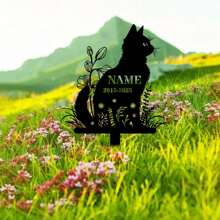 [个性化猫咪纪念] 定制金属猫咪纪念桩 - 个性化姓名和日期，防风雨花卉设计花园装饰