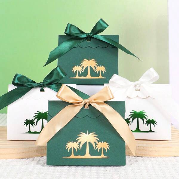 5/20 pièces Mini sacs cadeaux d'Arabie Saoudite pour la Fête nationale - Design élégant vert et or avec motif de palmier - Parfait pour les bonbons, le chocolat
