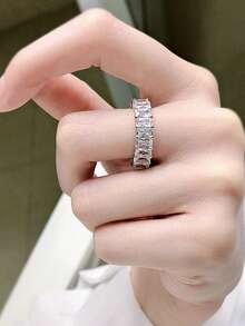Set Kotak Hadiah Mewah Minimalis Cincin Kristal Super Berkilau, Perhiasan Fashion untuk Wanita, Cocok untuk Pernikahan, Pertunangan - Kubus perak - View 4