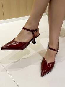 Bombas de mujer de punta fina de unicolor de moda casual y versátil - Burdeos - Ver 2