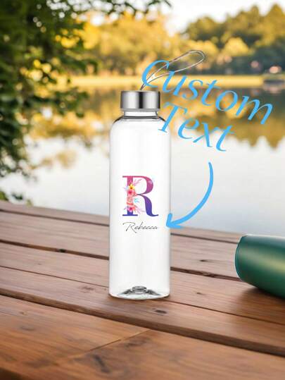 1pc Customized Water Bottle With Personalized Letter Name, Minimalist Stainless Steel Lid & Plastic Cup, Made Of AS Material, Leak-Proof Portable Outdoor Sports Water Tumbler, Unisex, Suitable For Travel, Picnic, Holiday, Customized Gift, Multiple Capacity Options
