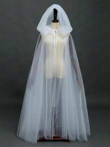 1pc Bride Shawl Halloween Party Cloak Ghost Bride Shawl Witch Vampire Cosplay Game Hooded Cape Horror Party Festival Costume Props Ideal Choice(300*150cm/118*59in)