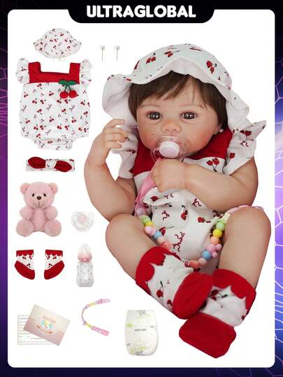 Boneca Bebê Reborn Silicone Realista 48cm Conjunto de Roupa Mamadeira Chupeta Brastoy