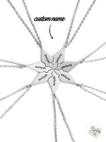 1 Pc Engraved Name Splicing Puzzle Necklace,Personalized Stainless Steel Necklace Puzzle Piece Pendant For BFF,Engraved DIY Multiple Pieces Family Custom Name Puzzle Necklace For Sister Brother,Mother'S Day Gift Friendship Gift,Memorial Gift - Silver - View 2