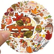 50pcs Fall Themed PVC Stickers - Fall Pumpkin Maple Leaf Stickers For Thanksgiving, Handbooks, Laptops, Water Bottles, Luggage, Party Decorations, Calendar And Diary Accessories