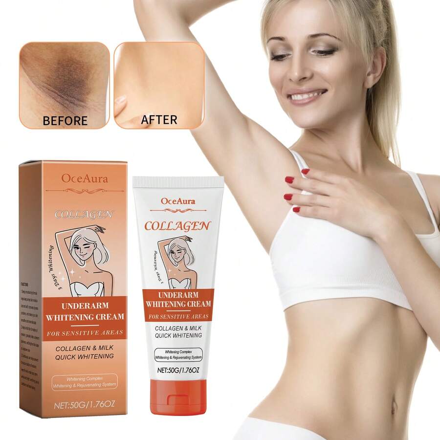 OceAura 50g Body Whitening Bleach Cream Improve Chicken Skin Remove Dark Spots Pigmentation Increase Elasticity Lightening Skin Moisturizing Nourishing For Dark Delicate Underarm Skin Joints - 白色 - 查看 1