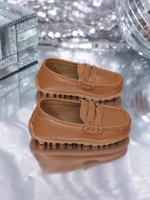 一双男童女童2025春秋新款儿童豆豆鞋男女童时尚超纤皮单踢鞋软底皮鞋 - 棕色 - 查看 8