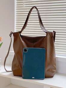 新款 PU 皮革女包软皮大容量单肩斜挎包复古休闲手提包时尚大容量女士手提包，多功能单肩斜挎包，配有可拆卸肩带，非常适合旅行、海滩度假和日常使用 - 棕色 - 查看 8