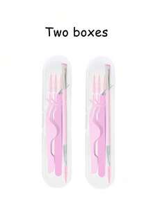 Set de 6 herramientas para pestañas: Pinzas para pestañas, cepillo para pestañas, con caja de almacenamiento - Pinzas curvas puntiagudas, aplicador de pestañas postizas y cepillo para pestañas para extender y dar forma a las pestañas