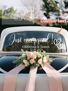 1pc Customized Wedding Car Decal, Window Sticker With Name And Date, Removable Adhesive Wedding Signage Sticker, Personalized Wedding Couple Decal, Wedding Bumper Sticker, Multifunctional, Durable, Decorative, Elegant, Cute, High-Quality, Modern, Colorful, Adorable, Comfortable, Fashionable, Unique - Multicolor - View 12