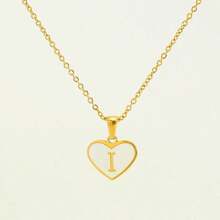 1pc Personalized Heart-Shaped White Shell Initial Necklace Stainless Steel Non Tarnish Women Letter Necklace