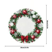 8 件/6 件/4 件/1 件圣诞餐垫 - 圣诞花环和雪花涤纶亚麻印花圆形 15 英寸餐垫，防滑耐热涤纶桌垫，可机洗，节日派对厨房餐厅装饰，圣诞装饰品 - 彩色 - 查看 4