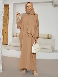 1 件时尚休闲带袖头巾，穆斯林长袍吉尔巴布连衣裙，伊斯兰服装适合女性日常穿着 - 彩色 - 查看 27