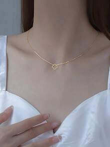 1 件 S925 纯银方晶锆石镂空三叶草/花朵项链，时尚颈链，生日、情人节、日常、派对、周年纪念珠宝礼物 - 金色 - 查看 4