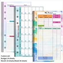 6-Loch Lose-Blatt-Notizbuch Ersatz-Zubehör-Set, Wochenplan, Monatsplan, Haushaltsbuch Ersatz-Innenseiten, Handkonten Innenseiten, A6 Notizbuch Ersatz-Innenteil