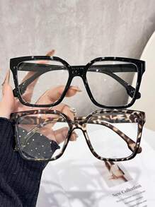 1/3 Paire de lunettes transparentes surdimensionnées carrées en polycarbonate (PC) avec imprimé léopard bohème pour femmes, toutes saisons