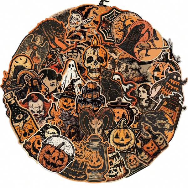 25/50 Stück Retro Halloween Aufkleber, Gruselkürbis Thema Aufkleber im Gothic Stil, wasserfeste Vinyl Aufkleber für Feiern, Kinder und Jugendliche Erwachsene Party Geschenke