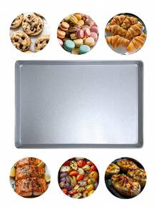 2 Piezas De Bandeja De Horneado Rectángular de Aluminio, 65cm x 45cm, Gran Capacidad, Adecuado Para Hornear Galletas, Pan, Macarrones, Verduras Al Horno - Gris Claro - Ver 2