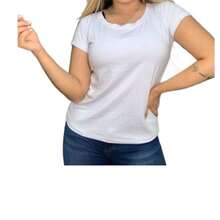 Women's Basic Viscolycra Blouse Round Neck Baby Look Short Sleeve - 白色 - 查看 4