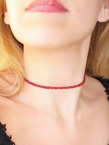 1pc Fashionable Bohemian Beaded Choker Necklace - Red - View 3