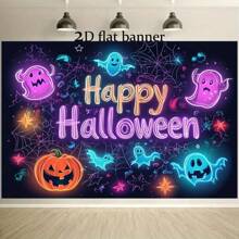 1 pieza Fondo colorido de Halloween, calabaza brillante, fantasma espeluznante, atmósfera fantasmal, perfecto para fotografía de fiesta, crea fácilmente un escenario mágico. Pancarta de fiesta, disponible en varios tamaños
